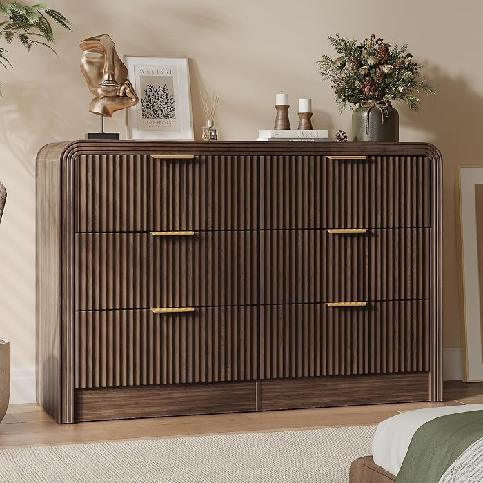 Decofy 47" W Fluted 6-Drawer Dresser for Bedroom, Walnut | Amazon (US)