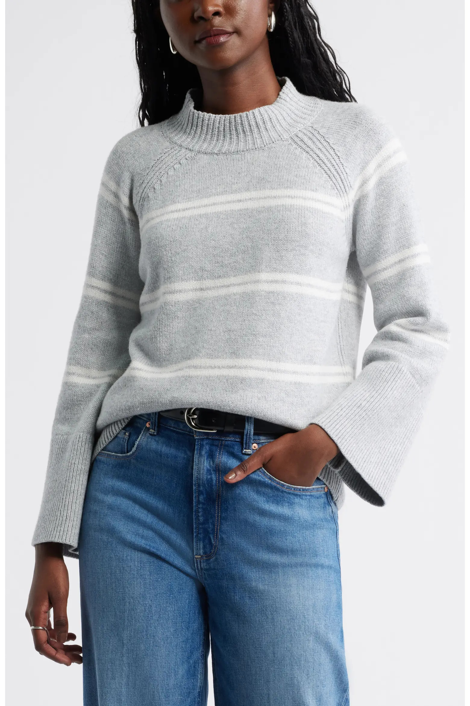 Bell Sleeve Mock Neck Merino Wool & Cotton Sweater (Women) | Nordstrom | Nordstrom