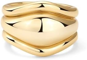 PAVOI 14K Gold Plated Chunky Stackable Rings Set for Women | Cubic Zirconia Bands Set | 3 Stateme... | Amazon (US)