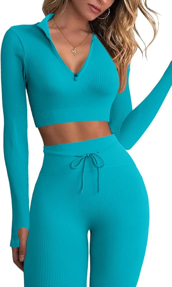 QINSEN Long Sleeve Workout Shirt for Women High Funnel Neck Crop Tops Tummy Control Leggings Fitt... | Amazon (US)