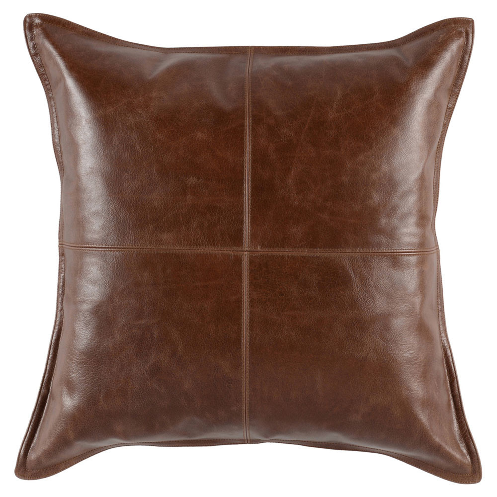 Selene Modern Classic Brown Leather Throw Pillow - 22x22 | Kathy Kuo Home