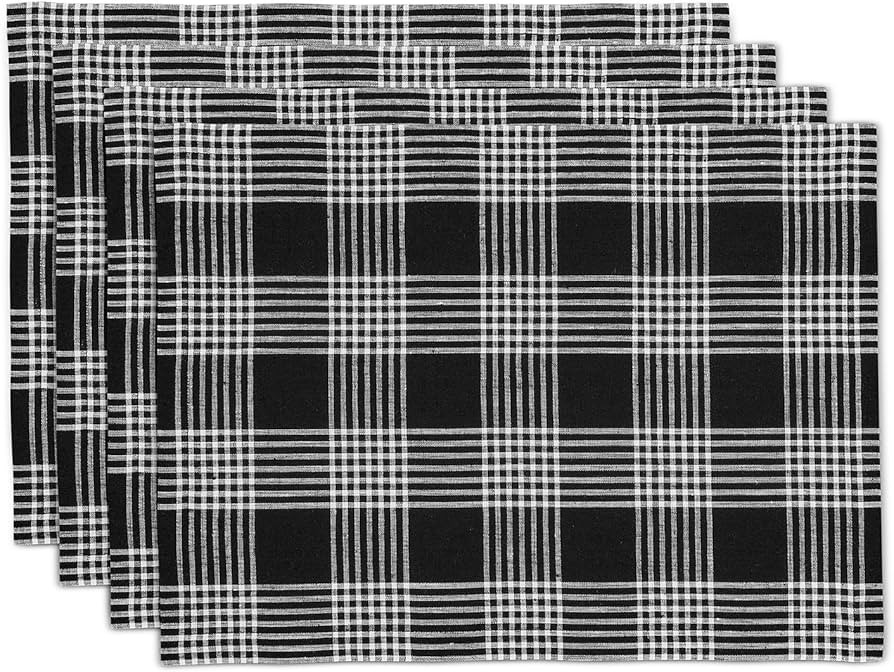 Solino Home Linen Plaid Placemats Set of 4-100% Pure Linen Glen Check Black and White Placemats 1... | Amazon (US)