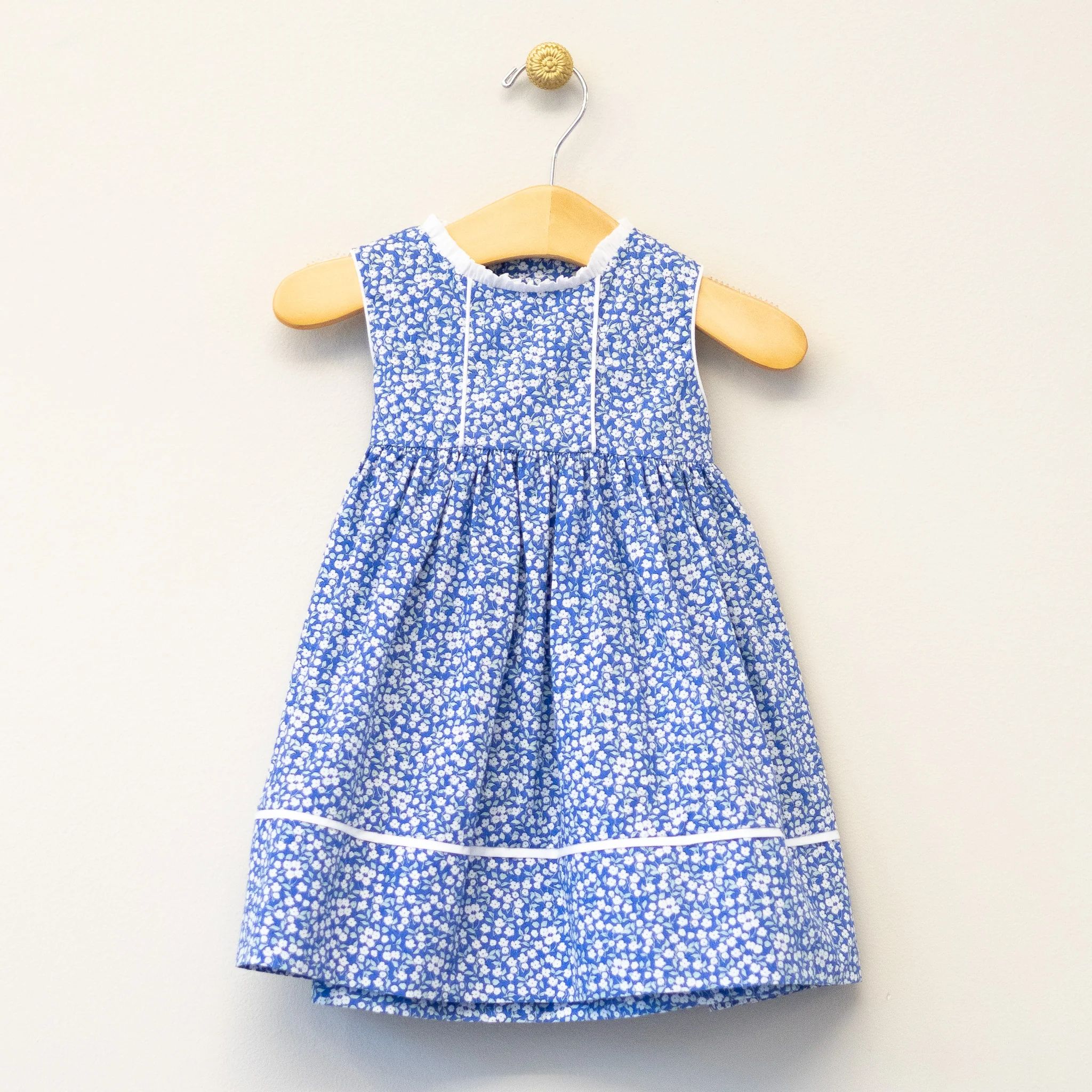 Blue Ditsy White Trim Infant Dress | Four and Twenty Sailors