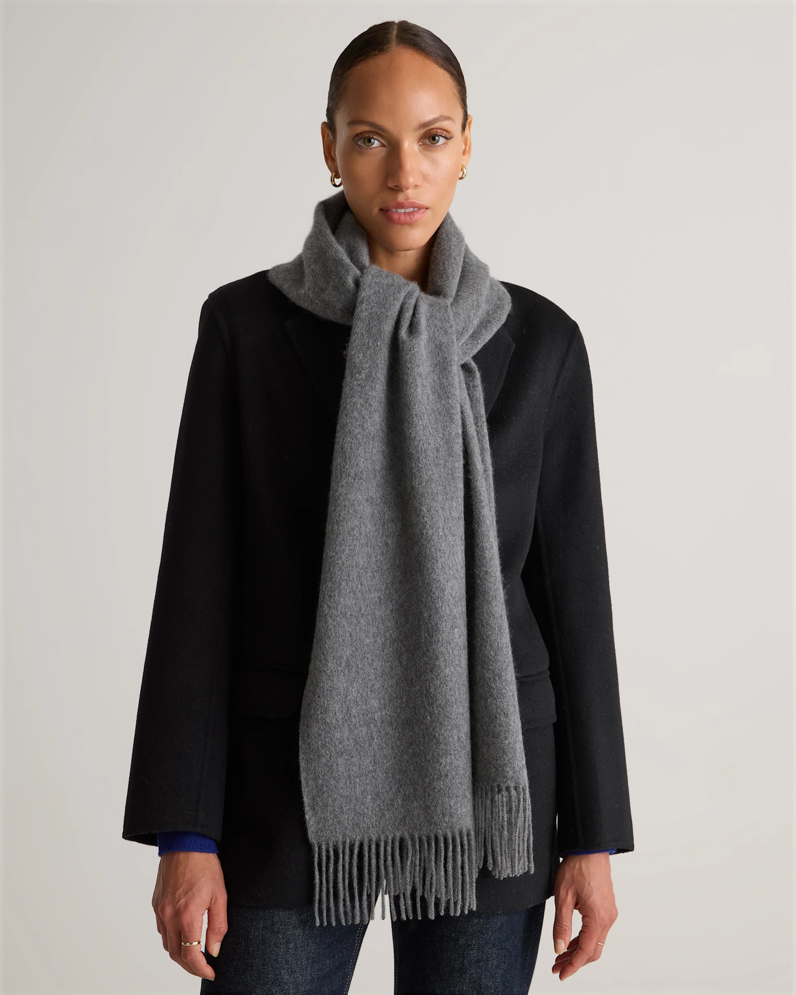 Quince | Women's Mongolian Cashmere Woven Fringe Scarf in Camel | Quince