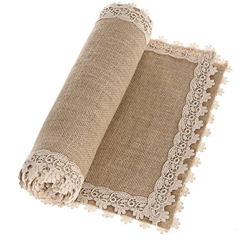 Ling's moment 12x108 Inch Burlap Cream Lace Hessian Table Runners Jute Fall Spring Ester Decor Rusti | Amazon (US)