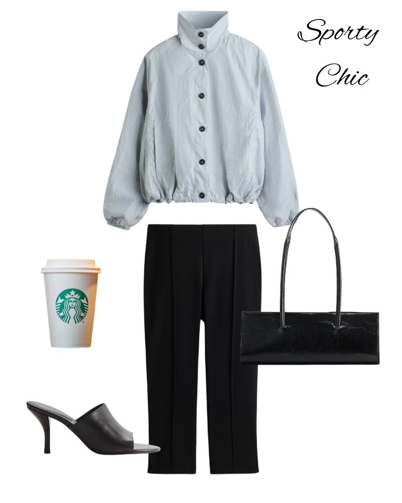 H&M outfit, spring outfit idea, windbreaker, jacket, Capri pants, heels, black, leather purse, summer, baby blue sporty coat.

#LTKmomlife #LTKOver40 #LTKootd