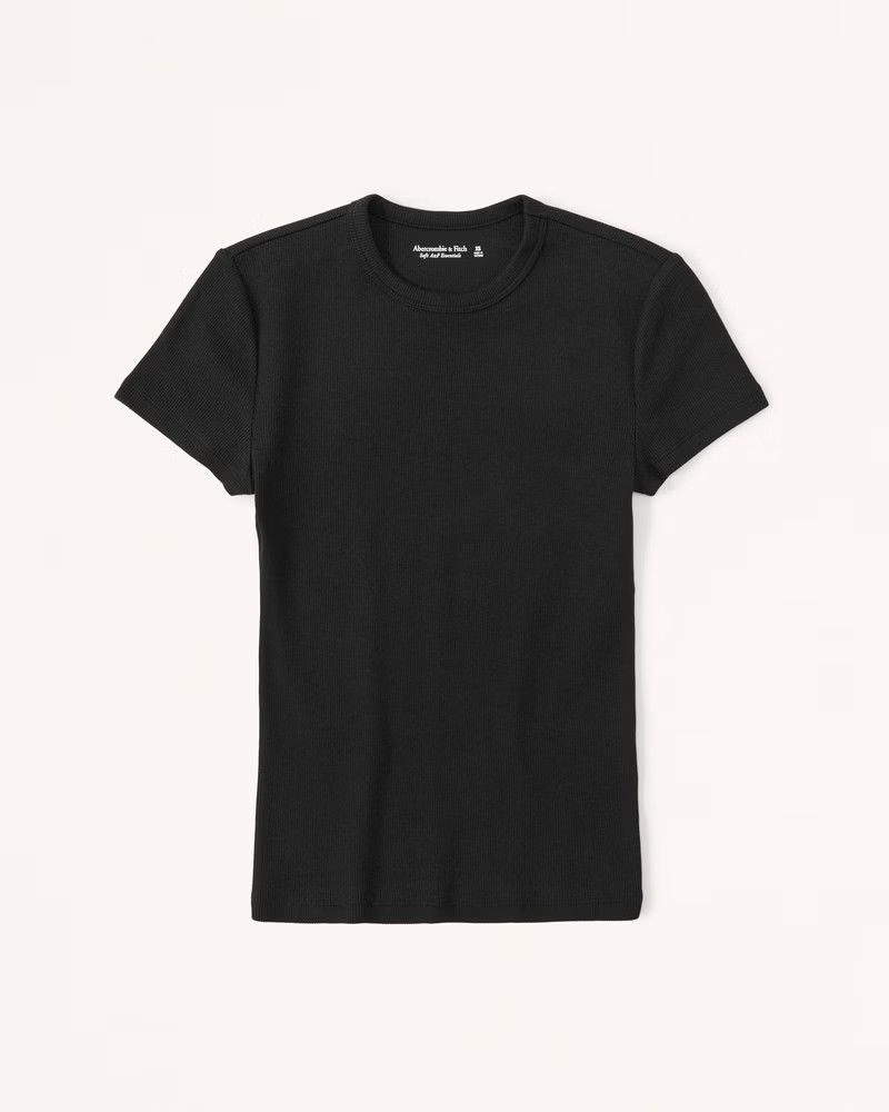 Essential Rib Tuckable Baby Tee | Black Top Tops | Black Tee | Spring 2023 Outfits | Abercrombie & Fitch (US)