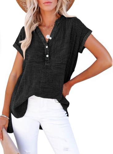 Dokotoo Womens Boho Tops for Women Spring 2026 Summer Shirts Casual Blouses Comfy Women's Clothing Cute Tops Vacation Beach Clothes Cruise Outfits Resort Wear 2026 Black | Amazon (US)