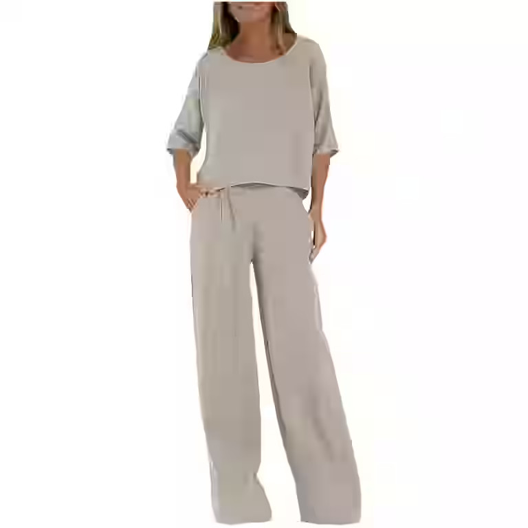 Kaemgyyd Linen Sets for Women 2 Piece Outfit Classic Half Sleeve Loose Scoop Neck Tops Breathable... | Walmart (US)