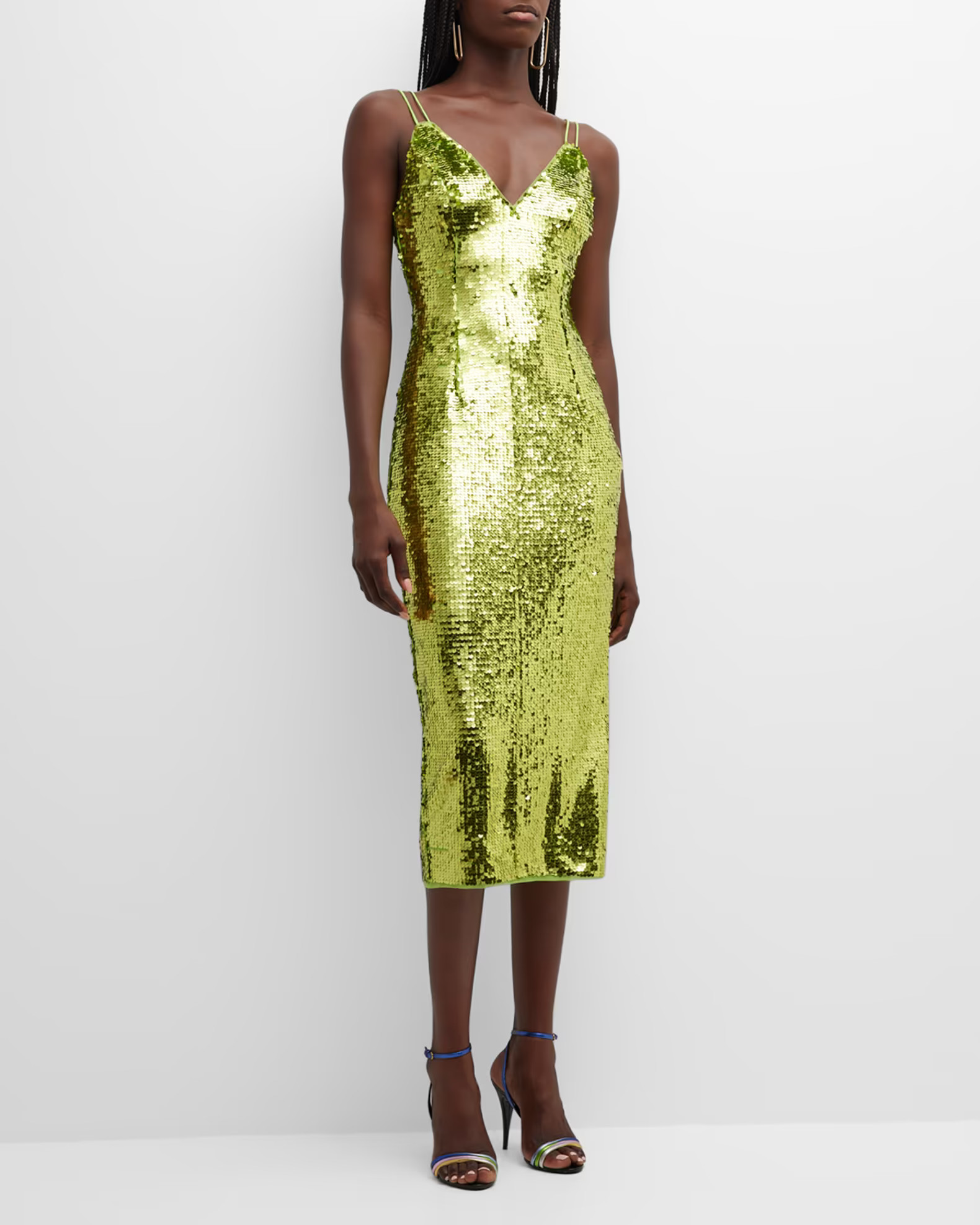 Sleeveless Sequin V-Neck Midi Dress | Neiman Marcus