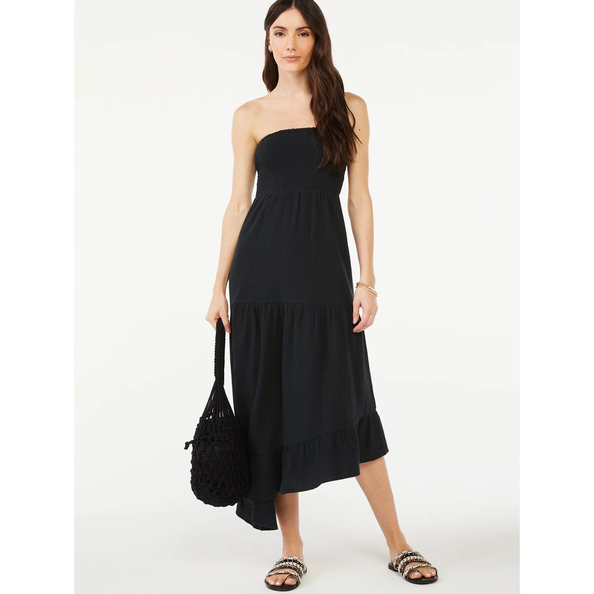 Scoop Women's Strapless Asymmetric Midi Sundress | Walmart (US)