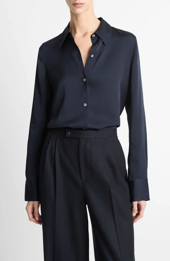 Slim Fit Silk Blend Button-Up Shirt | Nordstrom