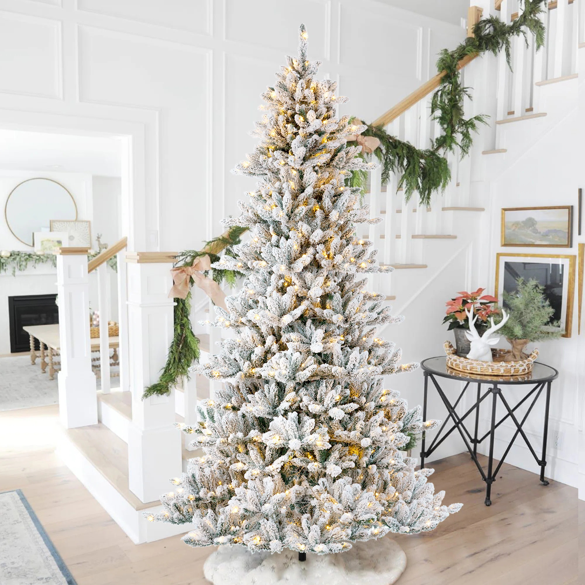 The Twillery Co.® 9ft Flocked Fir Artificial Christmas Tree with 650 Warm White Lights & Reviews... | Wayfair North America