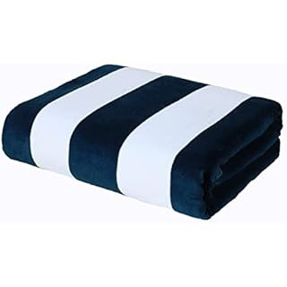 Amazon Basics Cabana Stripe Beach Towel, 2-Pack, Navy Blue, 59.84" L x 29.92" W | Amazon (US)