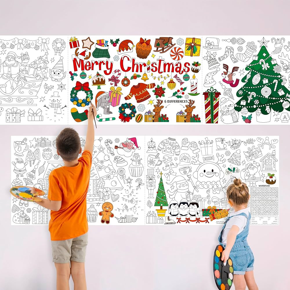Christmas Coloring Roll, Large Coloring Poster Sticky No Mess Drawing Paper for Toddlers 118” x... | Amazon (US)