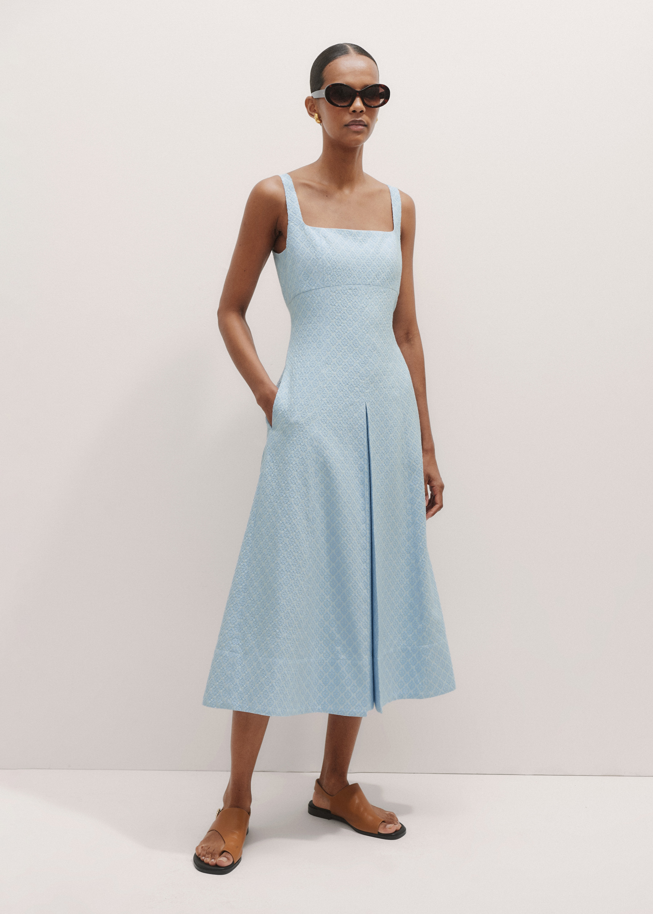 Women's Blue Jacquard Fit and Flare Midi Dress | ME+EM | ME+EM Global (Excluding US)