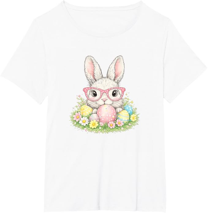 Cute Easter Bunny Glasses Spring Rabbit Pattern T-Shirt | Amazon (US)