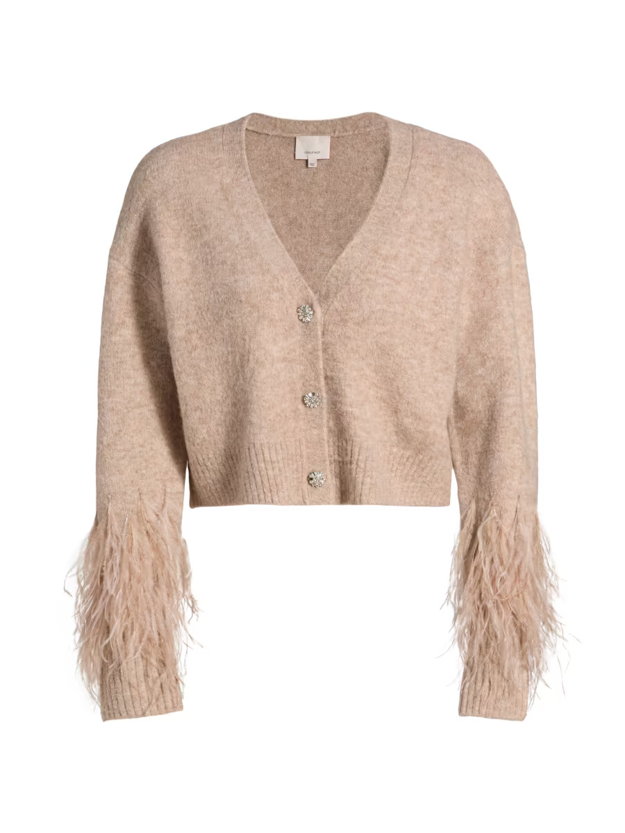 Bria Feather V-Neck Cardigan | Saks Fifth Avenue