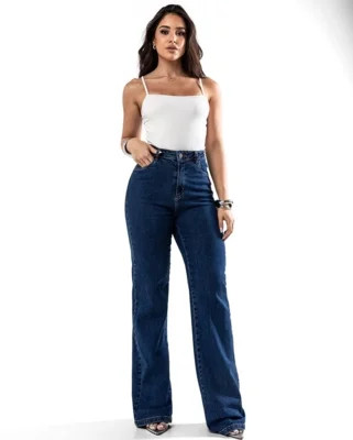 Calça Jeans Wide Leg Feminina Cintura Alta Básica com Elastano 28000 Escura Consciência | Dafiti (BR)