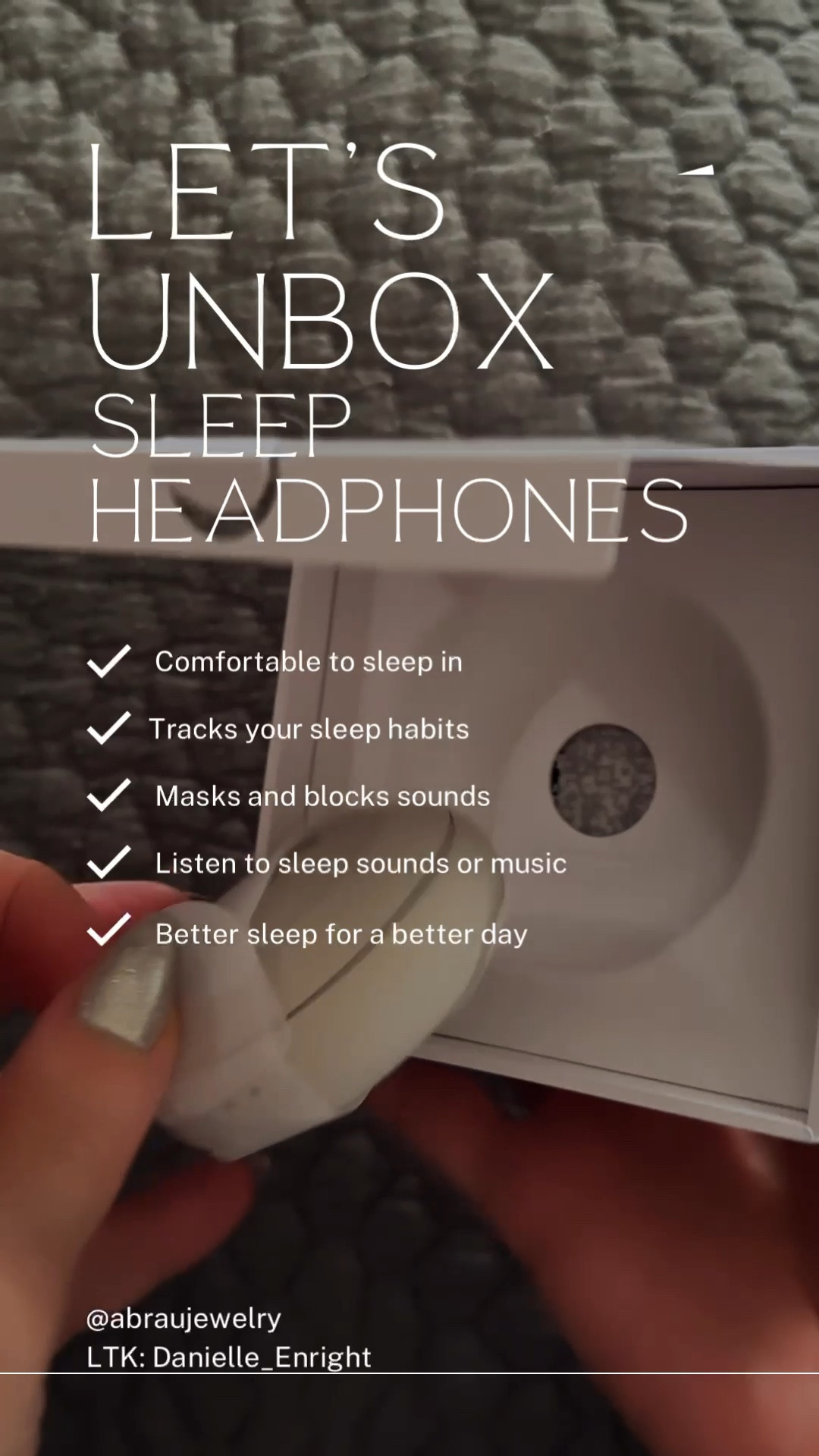 If you struggle with getting a good night’s rest these sleep headphones are for you! The past few years, I’ve been struggling not only to get to sleep, but to stay asleep. I’ve been relying on melatonin and I am trying to start the year off with better habits! 

I wake up at the slightest sound (my hubby snores too) and then I’ll toss and turn all night or just lay there awake. 

My hubby got these headphones for me and they are not only made comfortable enough to sleep in (even on your side) but they have the following features:

✔️ tracks your sleep habits through an app 
✔️ masks snoring and blocks out noises
✔️comes with different size ear buds for different shaped ears
✔️ has different and customizable meditation sleep sounds and sleep mode turns on with 2 taps!

🏷️ sleep device , sound machine , sleep sounds , headphones , sleeping headphones , ear buds

#LTKActive #LTKBeauty #LTKOver40
