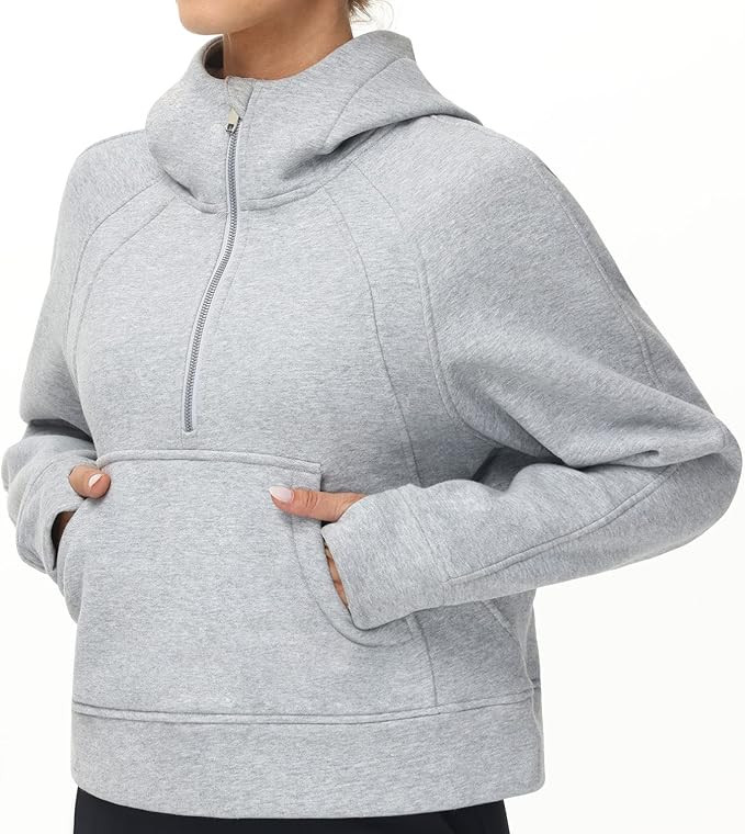Origiwish Women's Hoodies Fleece Lined Half Zip Pullover Sweatshirt Long Sleeve Crop Tops with Po... | Amazon (US)