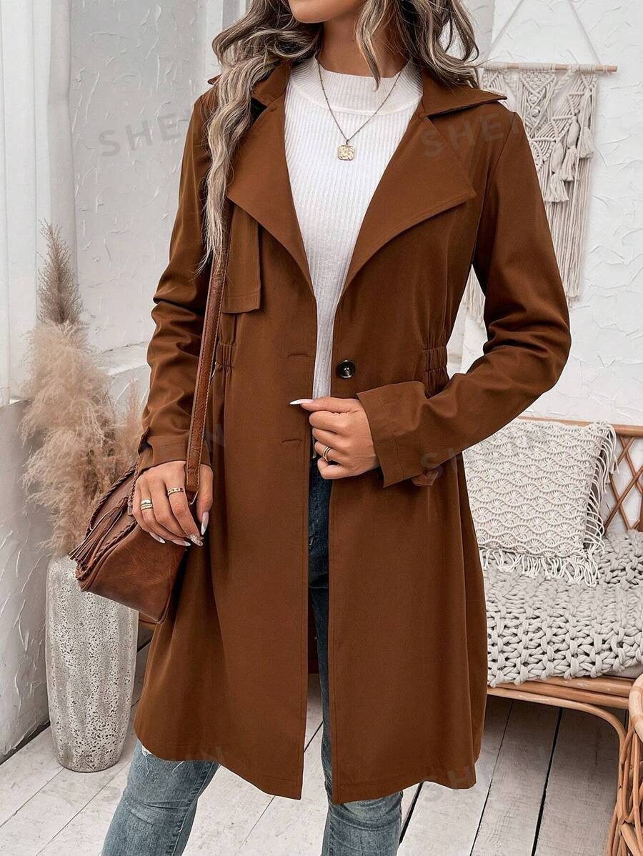 SHEIN LUNE Women's Single-breasted Windbreaker Coat With Waist Cinching | SHEIN