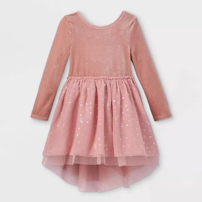 Toddler Girls' Glitter Velour Long Sleeve Tutu Dress - Cat & Jack™ Blush Pink | Target