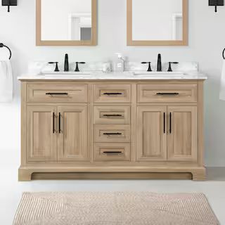 Home Decorators Collection Doveton 60 in. W x 19 in. D x 34 in. H Double Sink Bath Vanity in Weat... | The Home Depot