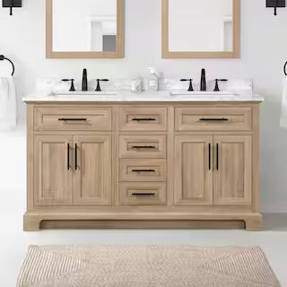 Home Decorators Collection Doveton 60 in. W x 19 in. D x 34.5 in. H Double Sink Bath Vanity in We... | The Home Depot