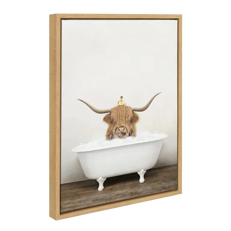 Kate and Laurel Sylvie Highland Cow and Duckling in Rustic Bath Framed Canvas Wall Art by Amy Pet... | Walmart (US)