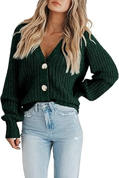 PRETTYGARDEN Women's Chunky Knit Open Front Sweater Long Sleeve Button Loose Short Cardigan Outer... | Amazon (US)