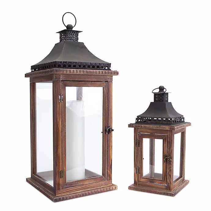 Wood & Metal Decorative Lanterns (Set of 2) | Bed Bath & Beyond