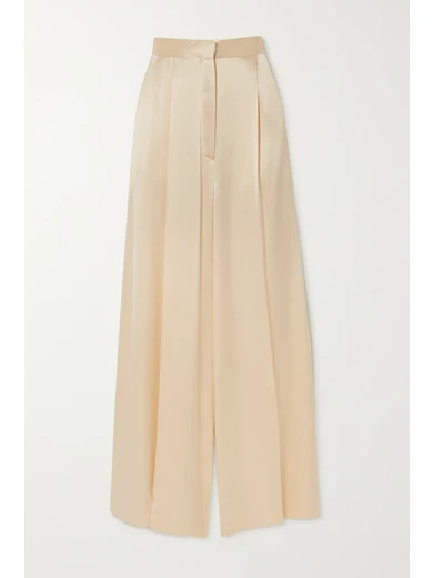 Loewe - Pleated Hammered-satin Wide-leg Pants - Cream | NET-A-PORTER (US)