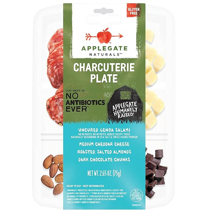 Applegate, Natural Charcuterie Plate Uncured Genoa Salami, Cheddar, Roasted Almonds & Dark Chocol... | Amazon (US)