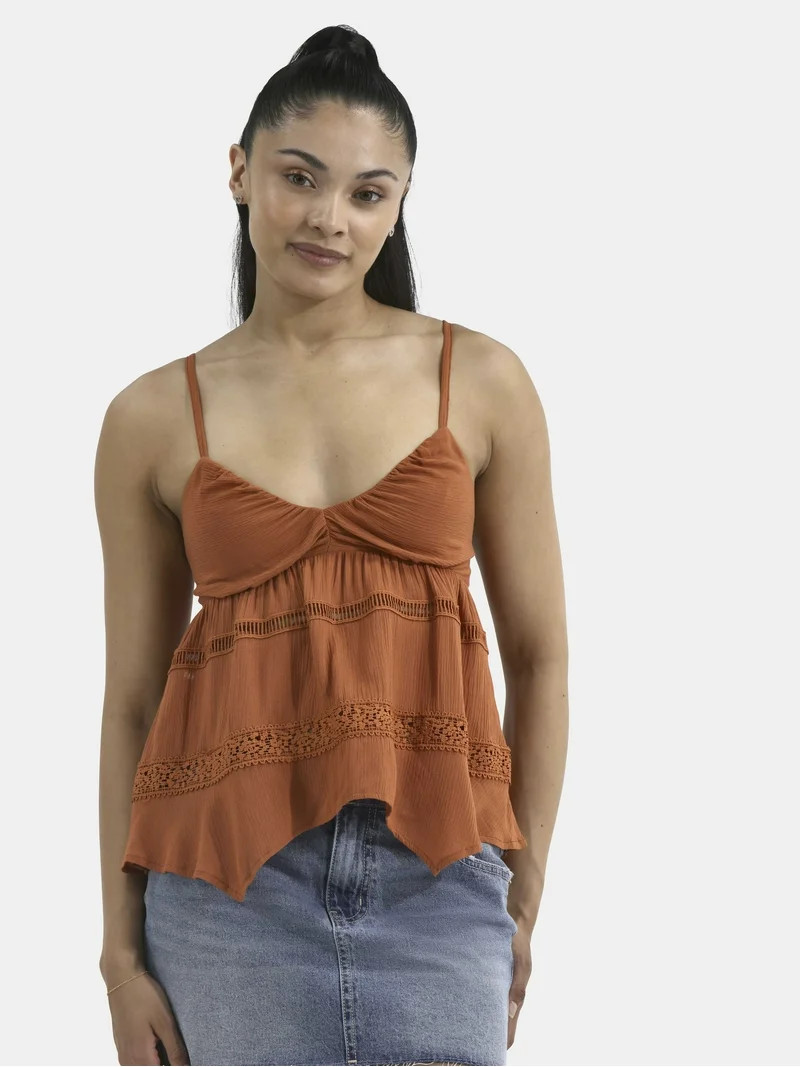 No Boundaries Hanky Hem Cami with Lace, Women's | Walmart (US)