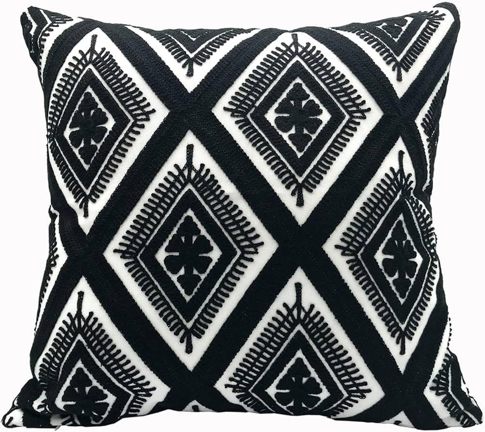 Embroidered Decorative Throw Pillow Cover 18"x18", Boho Geometric Modern Thick Embroidery Pattern... | Amazon (US)