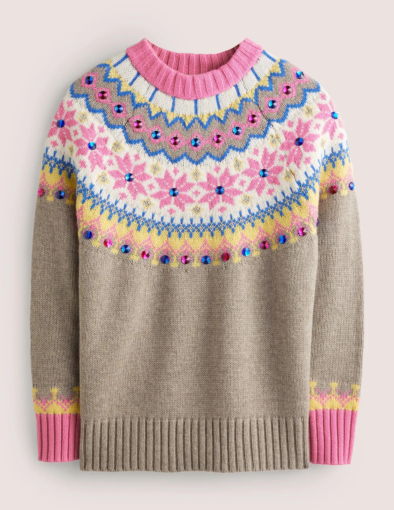 Embellished Fair Isle Jumper - Mink, Embellished Fair Isle | Boden (US)