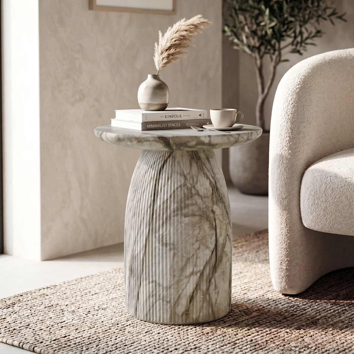 Fulcher Natural Stone 17" W Pedestal End Table with Travertine Effect | Wayfair North America