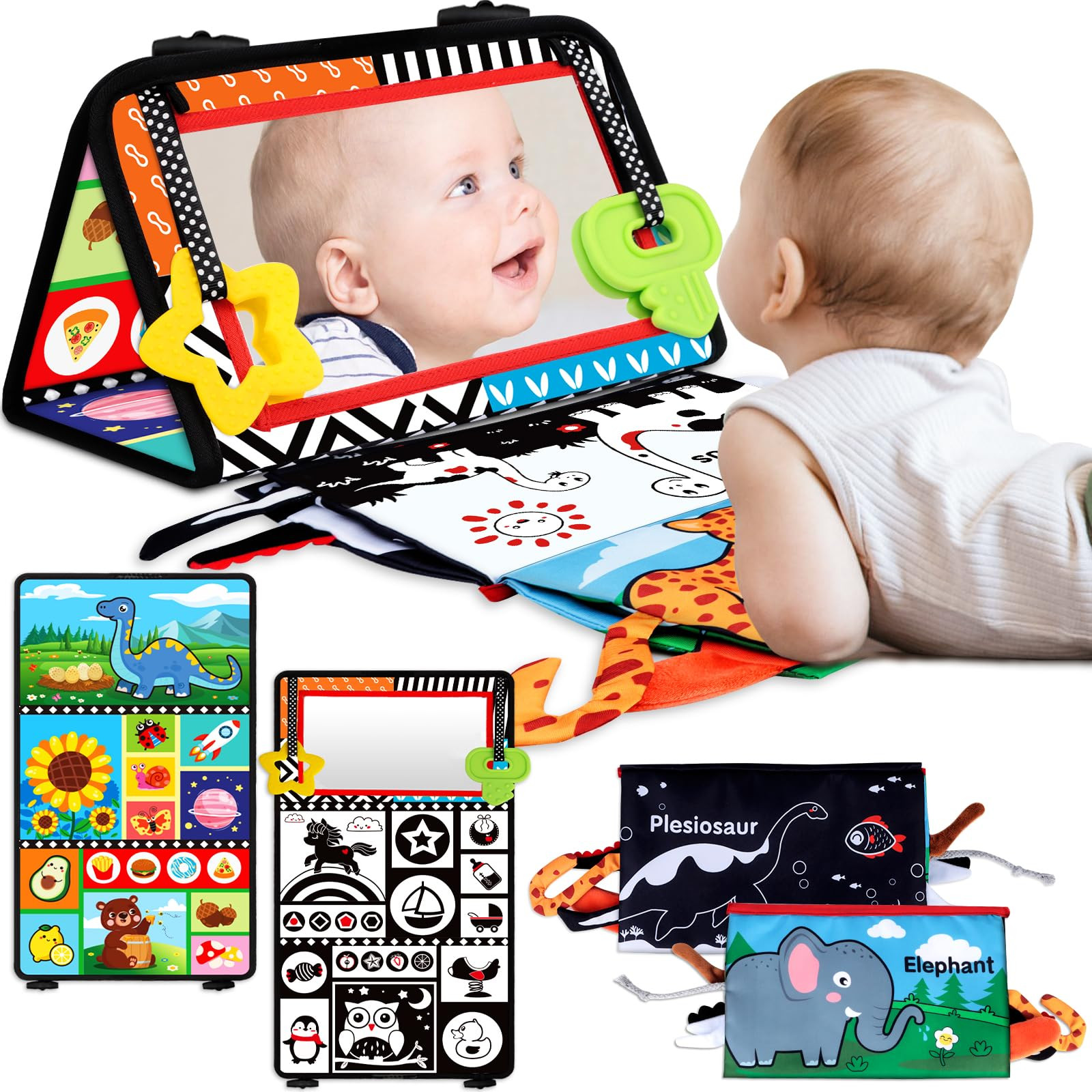 Tummy Time Baby Mirror Toys 0-6 6-12 Months - Montessori Infant Toys Brain Development with Crink... | Amazon (US)