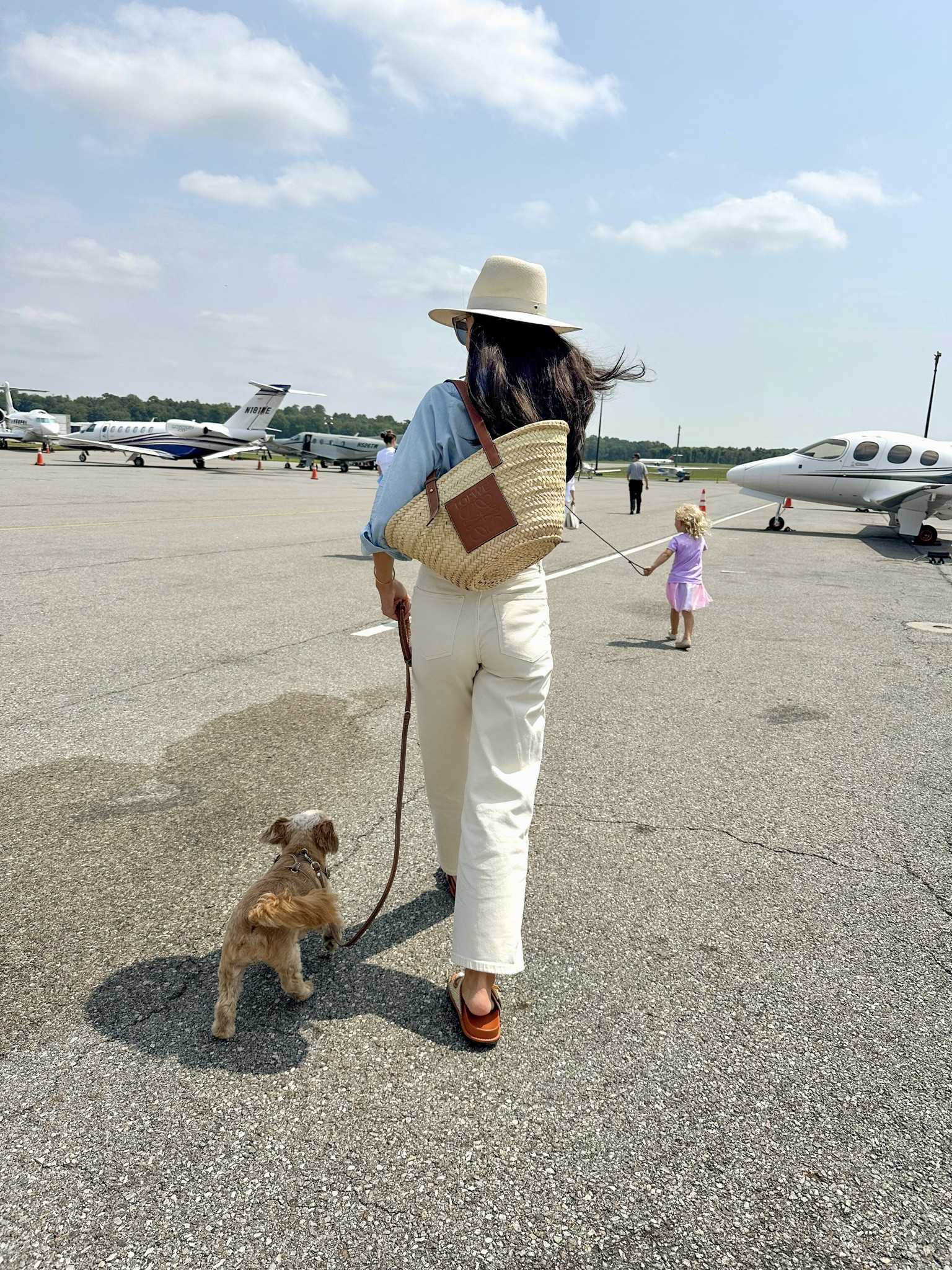 Best cream jeans, travel outfit, pre fall fashion, pre fall outfit, Loewe straw tote bag. 

#LTKTravel #LTKPets #LTKItBag