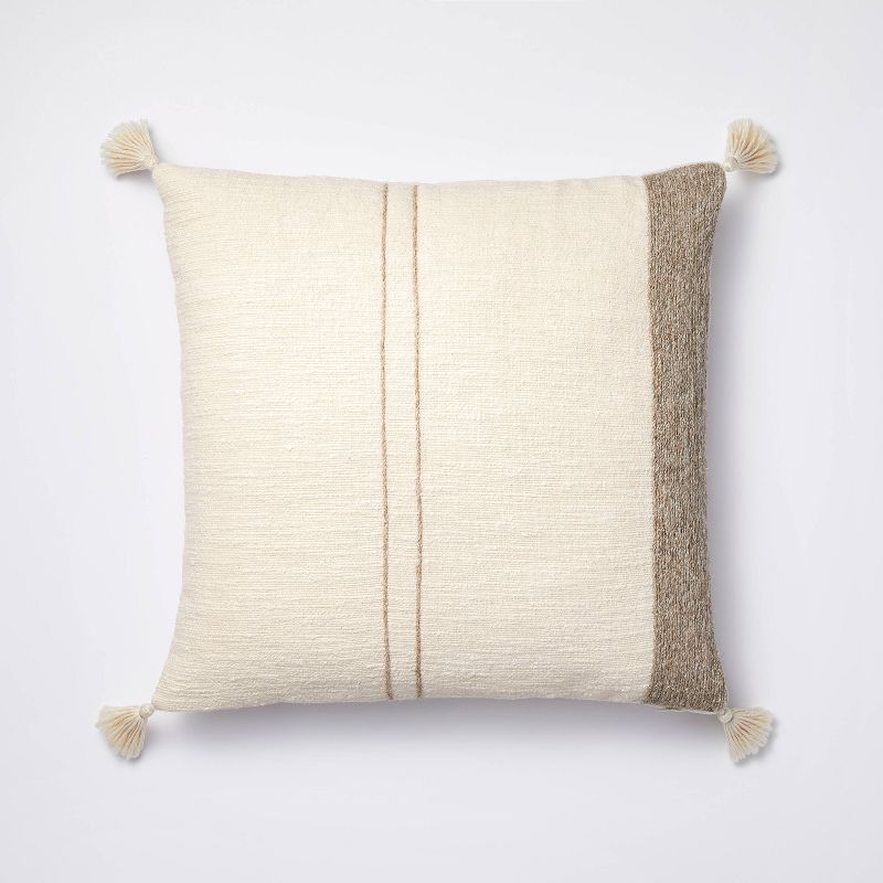 Striped Jute Embroidered Square Throw Pillow Cream/Neutral - Threshold™ designed with Studio Mc... | Target