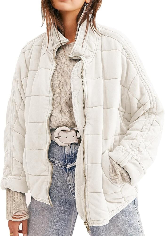 SAUKOLE Womens Winter Dolman Long Sleeve Full-Zip Quilted Jacket Coat Warm Outerwear | Amazon (US)