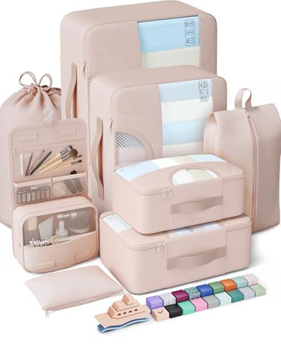 Veken 8 Set Packing Cubes, Gifts for Women Mom Her, Personalized Cruise Ship Travel Essentials Accessories for Beach Vacation, Suitcase Organizer Bags for Luggage with Hanging Toiletry Bag | Amazon (US)