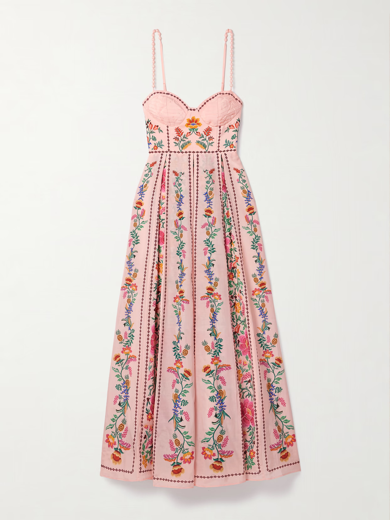 Farm Rio - Embellished Pleated Floral-print Cotton-blend Voile Maxi Dress - Pink | NET-A-PORTER (US)