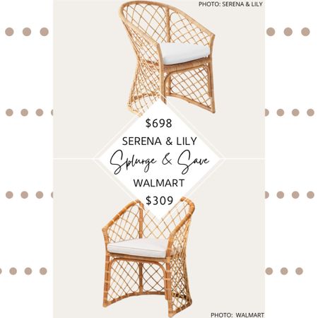 🚨Updated Find🚨 Serena and Lily’s Avalon Dining Chair is the quintessential coastal dining chair.  It’s  is made of hand-shaped, handwoven rattan, features an airy, elegant frame, and the cushion can be customized with 12 different fabric options.

Walmart’s Baxton Studio Orchard Modern Bohemian Rattan Dining Chair is made of natural rattan, comes fully assembled, has a white fabric seat, and features a modern coastal style. 

Thanks for finding it with me. 

#serenaandlily #diningchairs #diningroom #kitchenchairs #kitcheninspo #walmartfinds #coastal #walmarthome #walmart #lookforless #dupes #copycat #lookalike #homedecor #furniture #decor #designonadime #coastalhome #serenaandlilydupe. Serena and Lily Avalon dining chair dupe. Serena and Lily dupes. Serena and Lily looks for less. Kitchen dining chairs. Dining room chairs. Coastal dining chairs. Coastal furniture. Design on a budget. Wayfair dupes. Avalon dining chair. Kitchen nook. Dining room  

#LTKsalealert #LTKhome #LTKstyletip