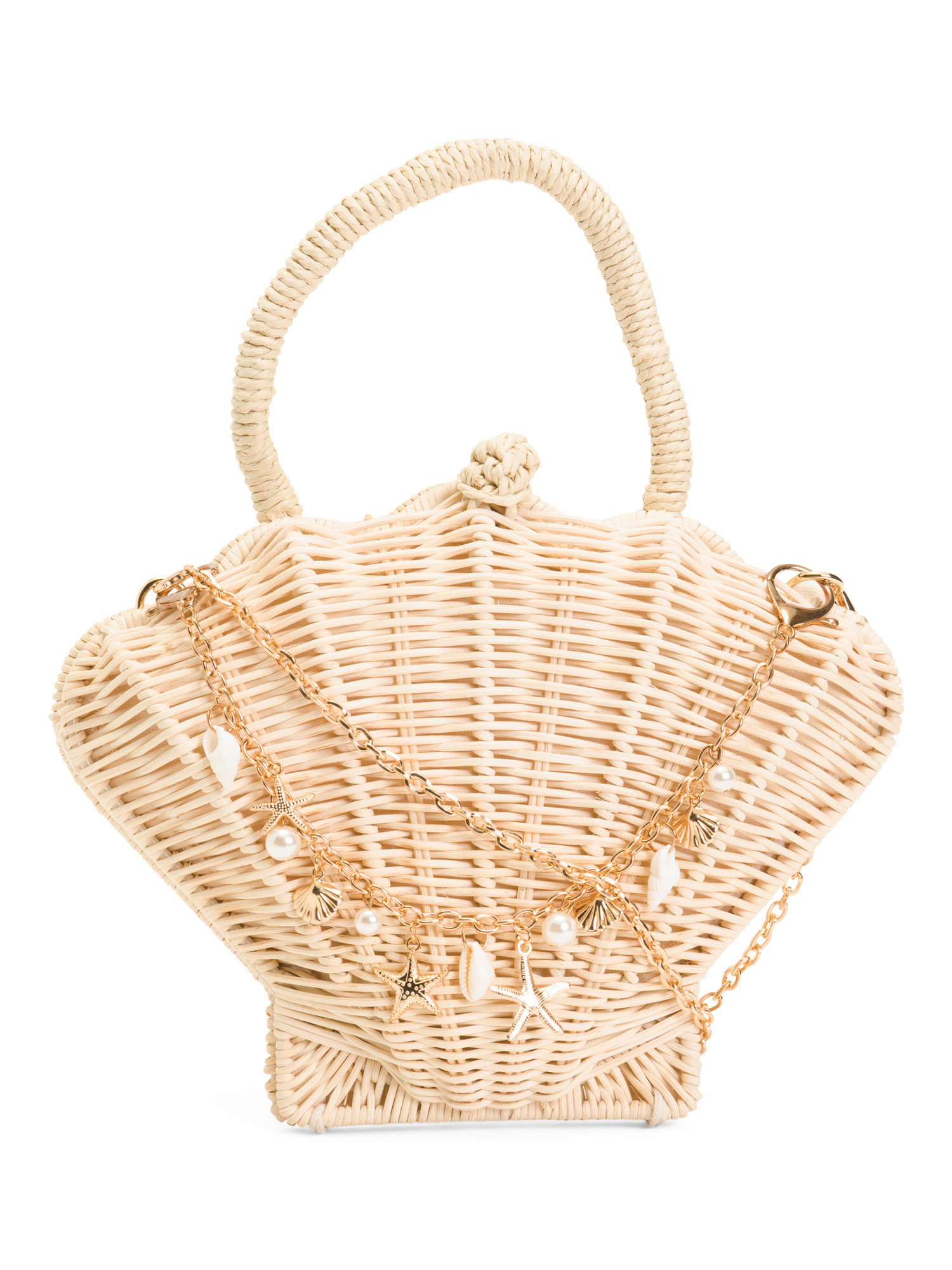 Faux Straw Sculpted Handbag With Charm Accented Chain Strap | TJ Maxx