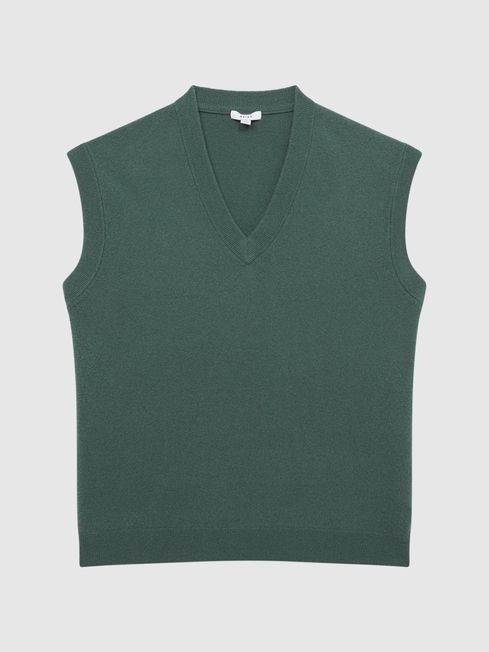 Reiss Pine Green Fiji Wool Blend Sleeveless Knitted Vest | Reiss UK
