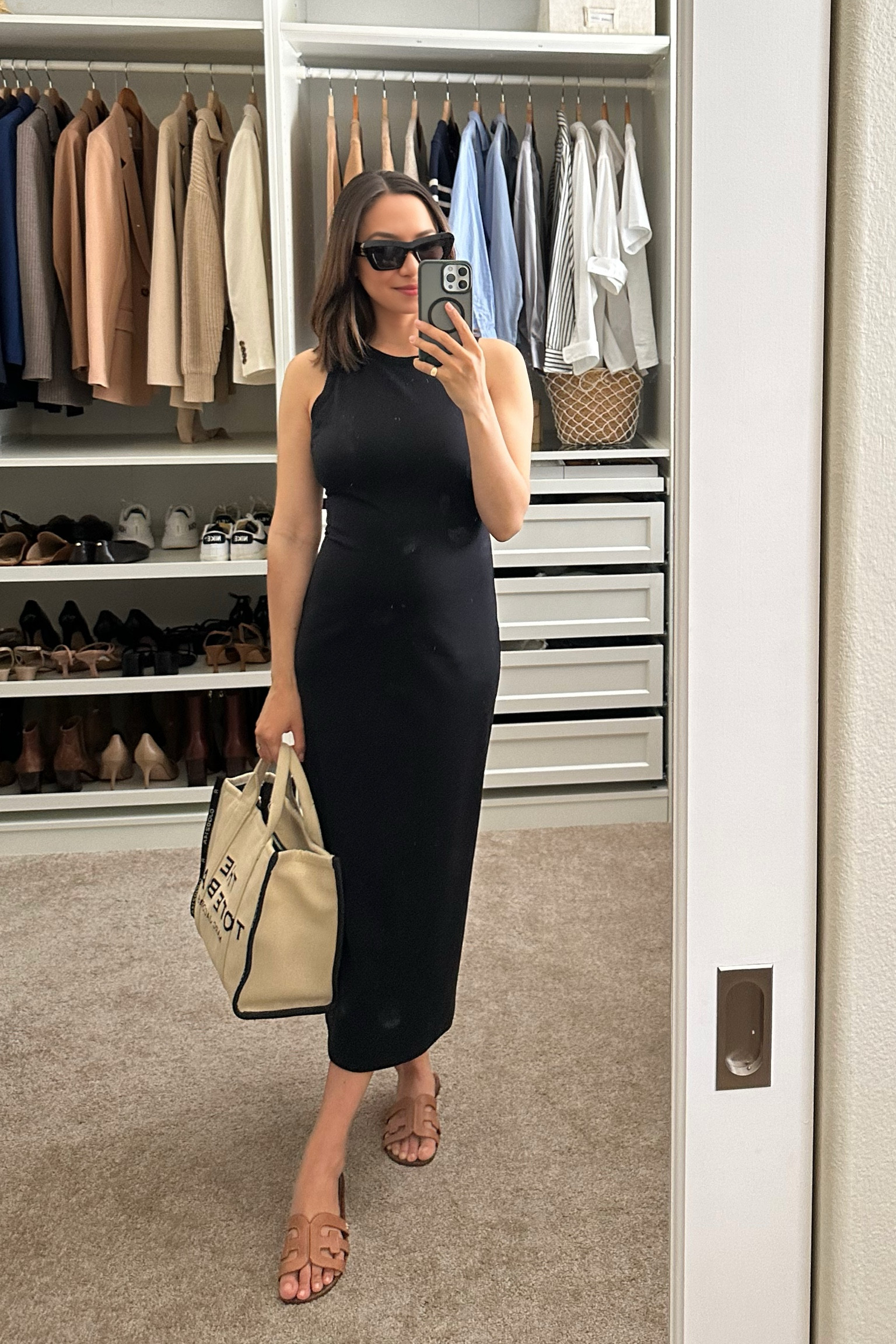 19 weeks 

Tank dress xs 
Loewe sunglasses 
Sandals 

#LTKstyletip #LTKbump