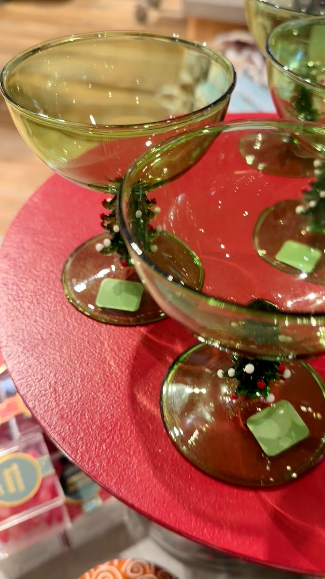 These cute coupe glasses with a Christmas-tree stem bring a little holiday magic to every pour.
#holidaycheer #coupedreams #christmasglassware #festivetablescape

#LTKCyberWeek #LTKGiftGuide #LTKHome
