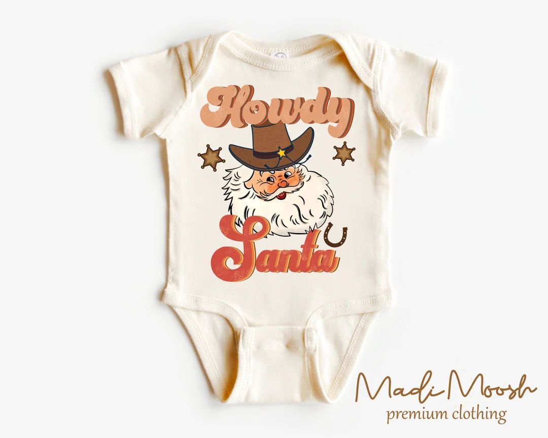 Cowboy Santa Baby Onesie® - Howdy Santa Christmas Kids Shirt - Natural Baby Onesie® | Etsy (US)